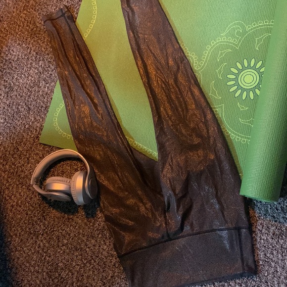 Workout Set: Black Lululemon Top and Metallic Lululemon Leggings - Picture 3 of 7